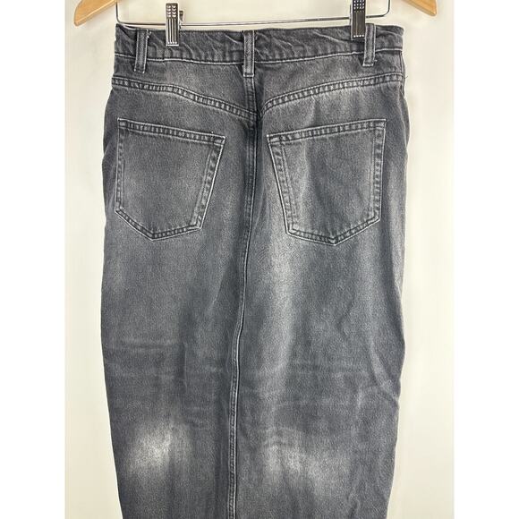 Reformation Nila Long Denim Skirt Front Slit Raw Hem Faded Washed Black Size 28 - Picture 7 of 12